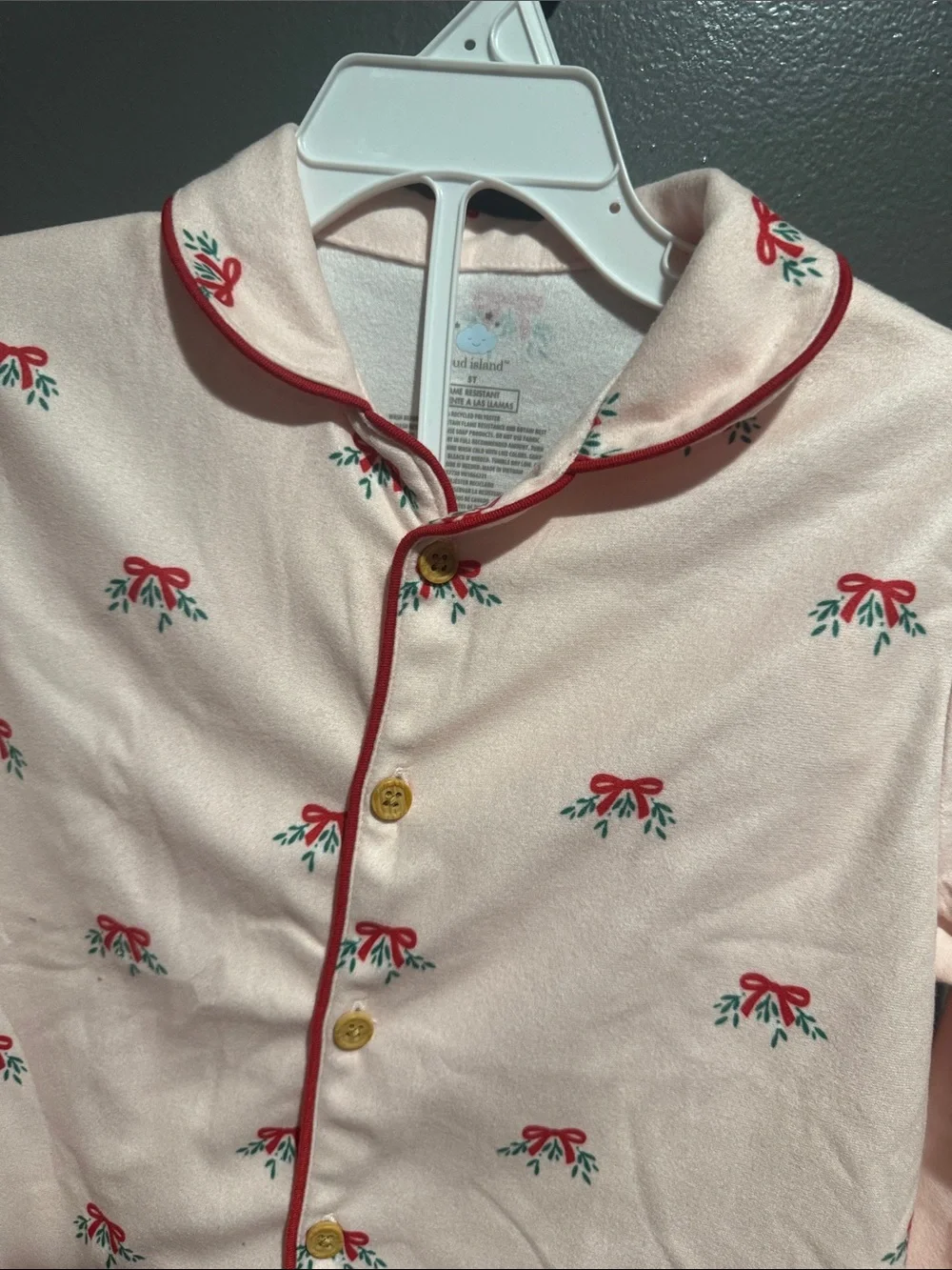 cloud island Pink Pajama Set with Red Bow Print